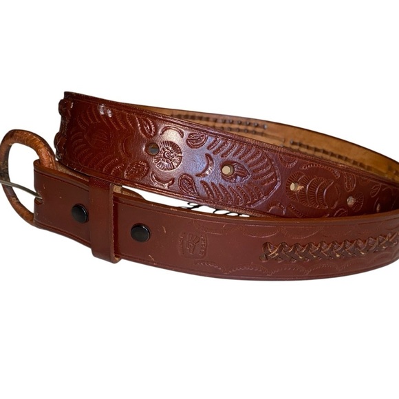 Leather Belt Made In Mexico Hand Tooled size 34 - Picture 5 of 12